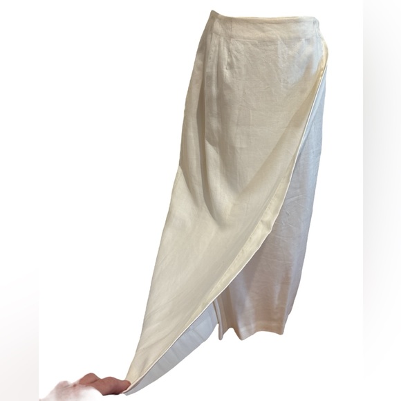 NWT 80s A+ELLEN LINEN CREAM MINIMALIST WRAP MIDI SKIRT EFFORTLESS LUXURY SZ 10 - Picture 4 of 11